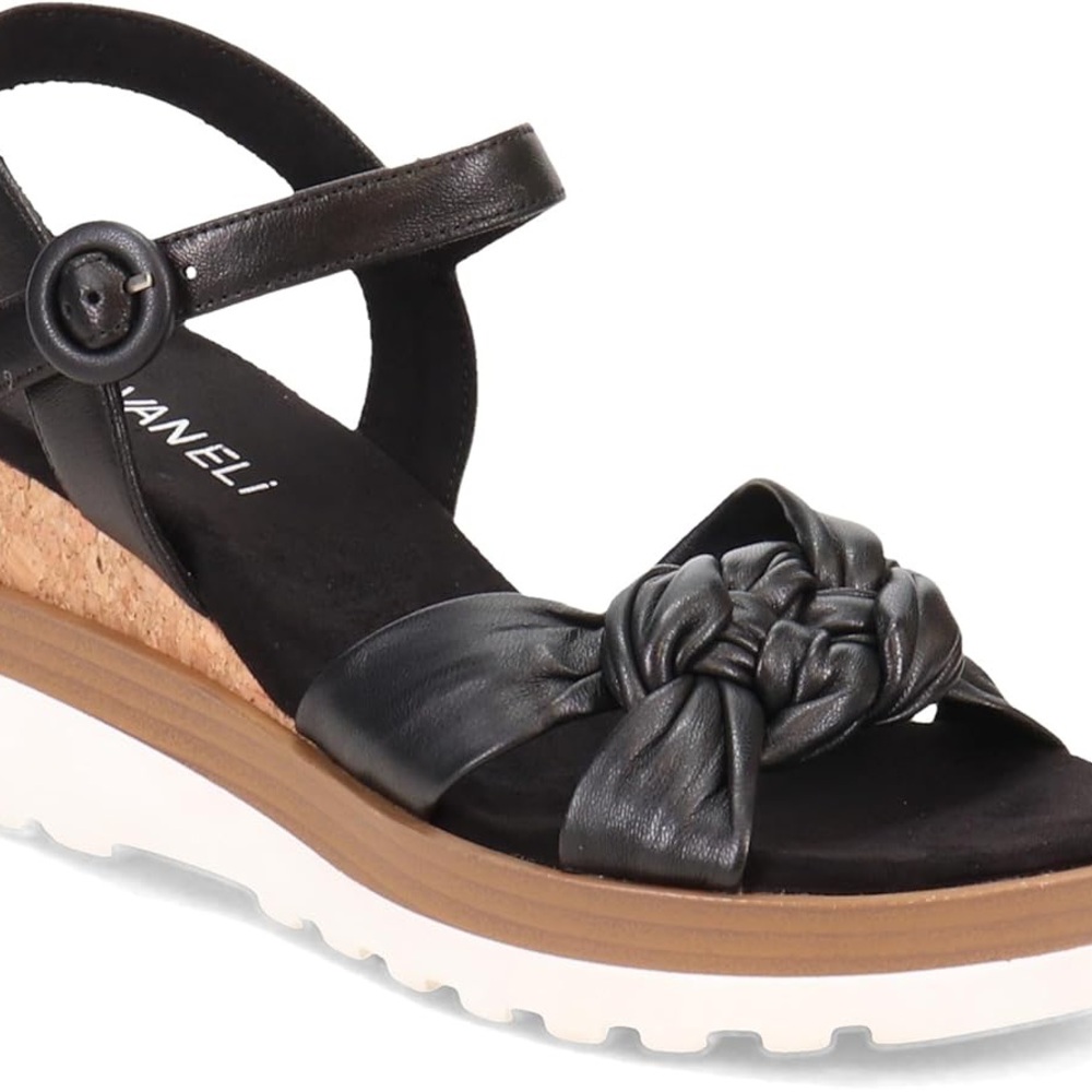 Vaneli Black Clew Wedge Knotted Strap Sandals size 8